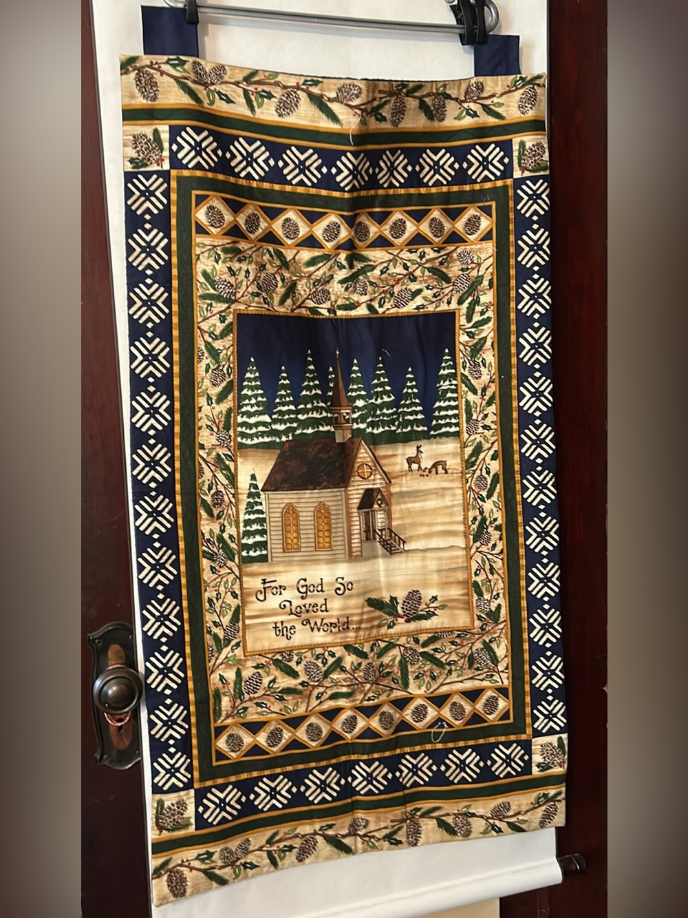 Pair of Homemade quilted Christmas wall hanging decoration